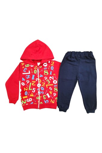 BILKON - Bilkon Erkek Bebek Uzun Kollu Önden Fermuarlı 2'li Takım - Kırmızı