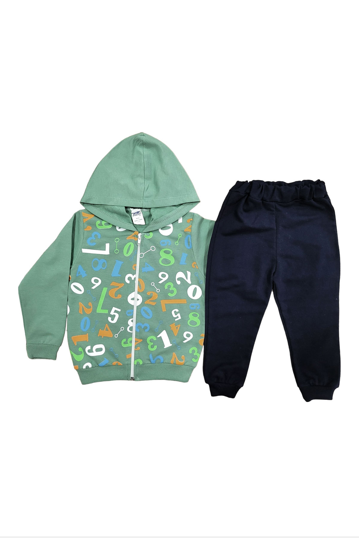 Bilkon Erkek Bebek Uzun Kollu Önden Fermuarlı 2'li Takım - Su Yeşili - Thumbnail