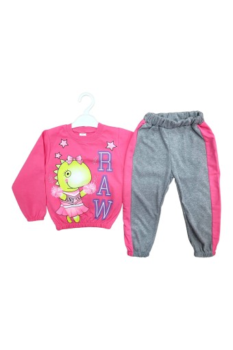 BILKON - Bilkon Kız Bebek Uzun Kollu 2'li Takım Dinazor Baskılı - Pembe