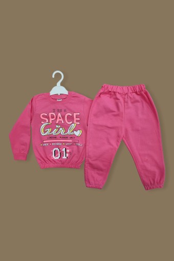 BILKON - Bilkon Kız Bebek Uzun Kollu 2'li Takım Space Girl Yazılı - Pembe