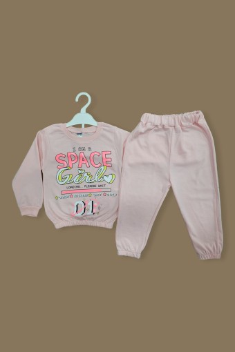BILKON - Bilkon Kız Bebek Uzun Kollu 2'li Takım Space Girl Yazılı - Pudra Pembe