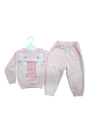 BILKON - Bilkon Kız Bebek Uzun Kollu 2'li Takım You Are The Star Baskılı - Pudra Pembe