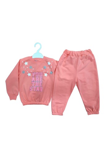 BILKON - Bilkon Kız Bebek Uzun Kollu 2'li Takım You Are The Star Baskılı - Pudra Pembe (1)