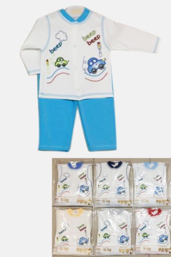 BİRİZ - Biriz Erkek Bebek Kremli Kareokalı Araba Desenli Takım (1)