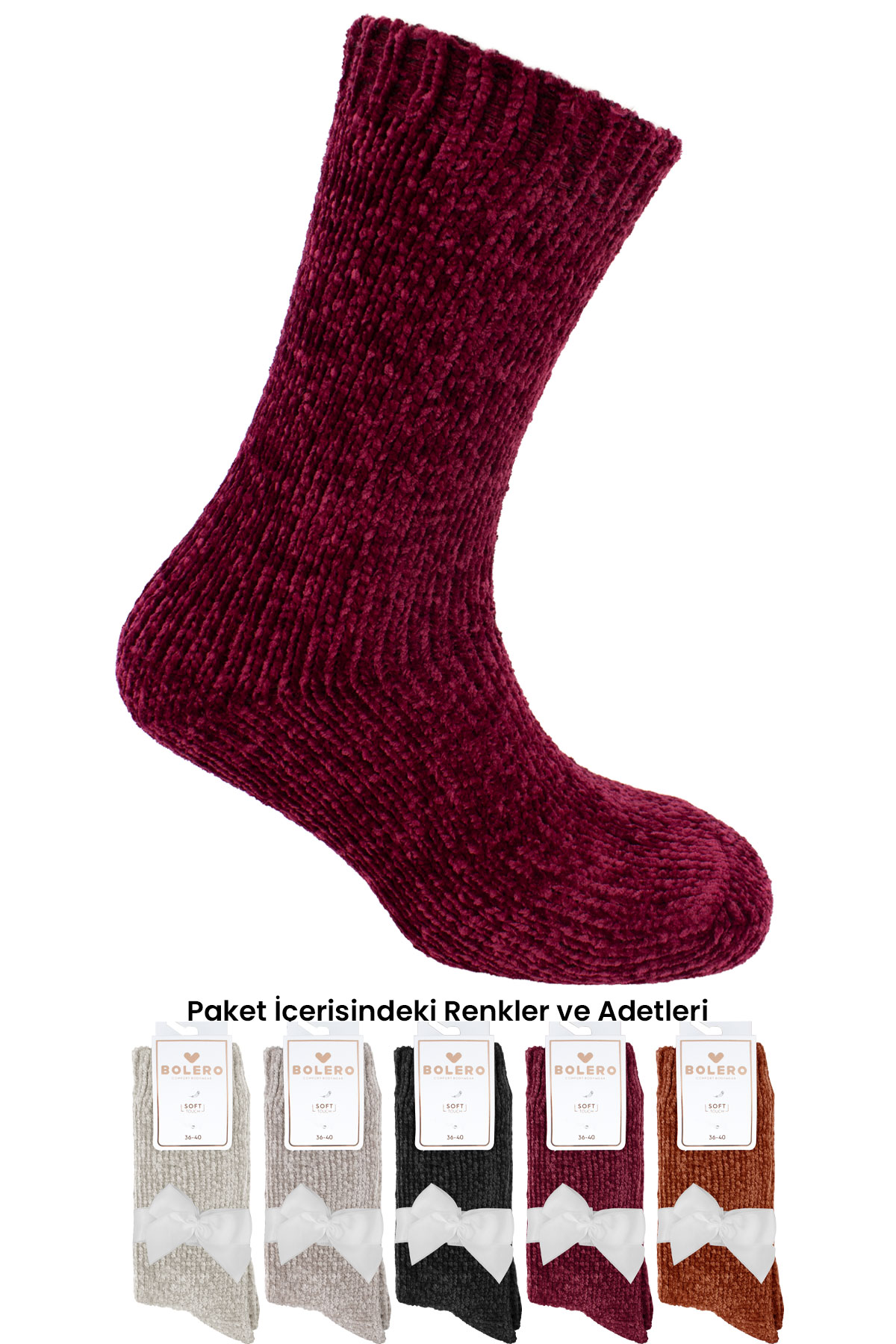 Bolero Kadın Soket Çorap Şonil Desen Kadife - Thumbnail