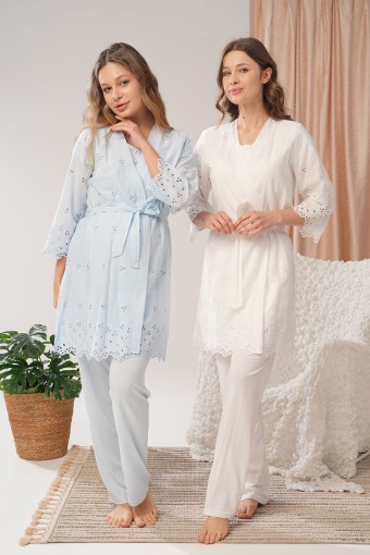 BONE PİJAMA - Bone Kadın 3'lü Lohusa Pijama Takımı Vual Kısa Kollu (1)