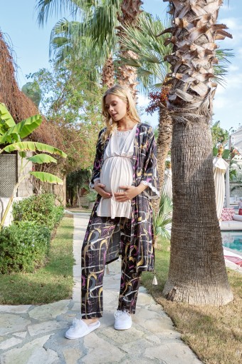 BONE PİJAMA - Bone Kadın Dijital Dokuma Lohusa 3'lü Takım