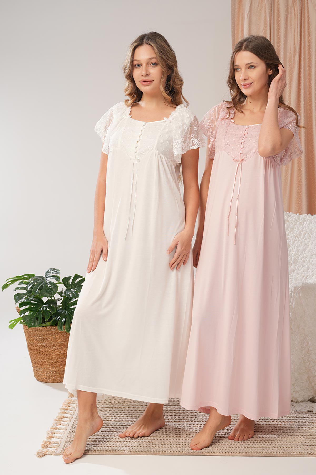 Bone Kadın Lohusa Gecelik Kol Dantel - Thumbnail