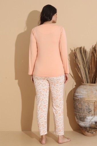 BOYRAZ - Boyraz Kadın Pijama Takımı Uzun Kollu Bisiklet Yaka Alt Desenli Milan - Somon (1)