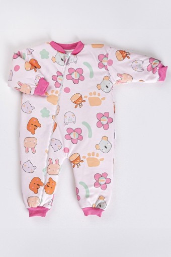 CARAMİO - Caramio Kız Bebek Çiçek Desenli Penye Uyku Tulumu - Pudra/Fuşya