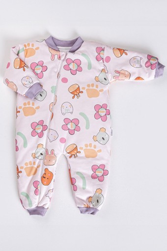 CARAMİO - Caramio Kız Bebek Çiçek Desenli Penye Uyku Tulumu - Pudra/Lila