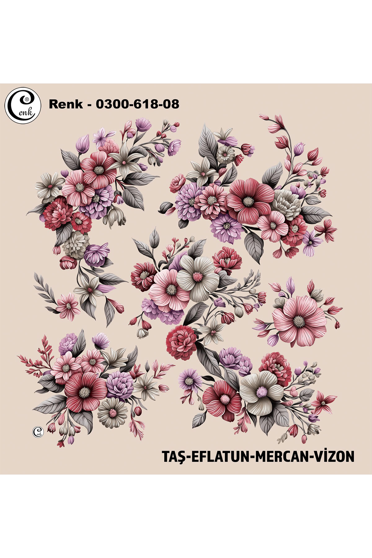 Cenk Kadın Yazma Baskılı İthal Desen 618 100x100cm - Thumbnail