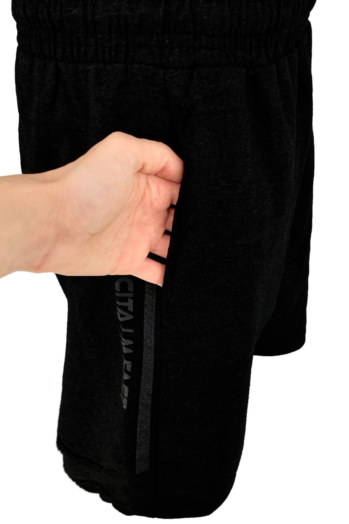 Çıta Erkek Şort Likralı Battal Arka Şeritli - Siyah - Thumbnail