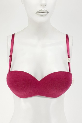 CLARA - Clara Kadın Destekli Straplez Sütyen Penye Melanj - Vişne