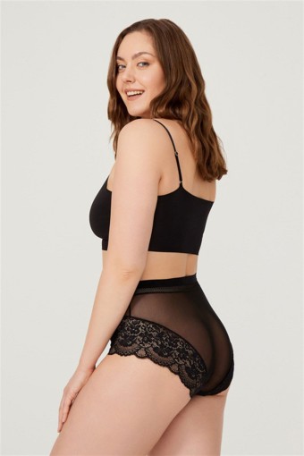 COTTON HİLL - Cotton Hill Dantel Detaylı Transparan Büyük Beden Bikini Külot - Siyah - 2XL (1)