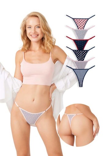 COTTON HİLL - Cotton Hill Desenli Basic Pamuklu Beli Ayarlanır Kadın Tanga Külot - Asorti - M (1)