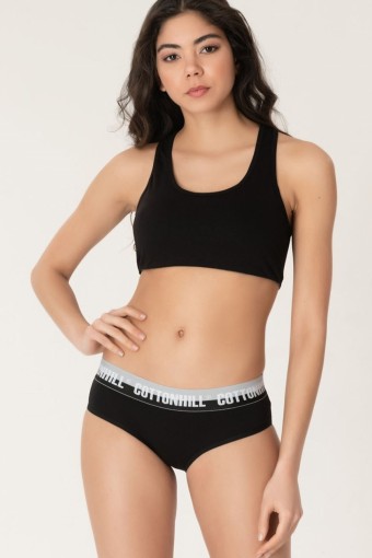 COTTON HİLL - Cotton Hill Kadın Bel Lastik Detaylı Slip Külot - Siyah - L