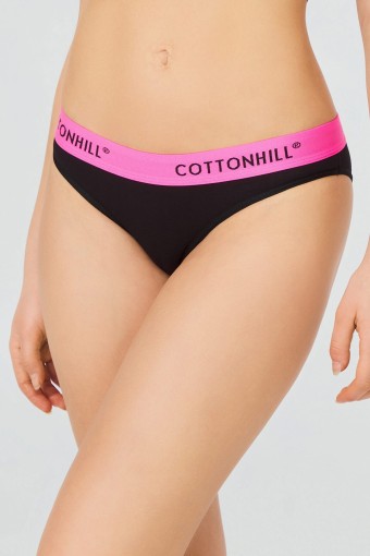 COTTON HİLL - Cotton Hill Kadın Beli Şerit Lastikli Pamuk Slip Külot - Koyu Pembe/Siyah - 2XL (1)