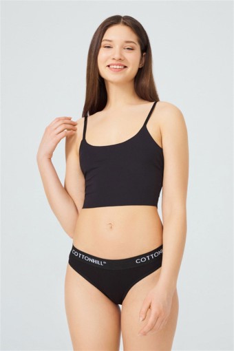 COTTON HİLL - Cotton Hill Kadın Beli Şerit Lastikli Pamuk Slip Külot - Siyah - 2XL (1)