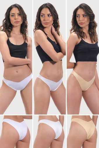 COTTON HİLL - Cotton Hill Kadın Lazer Beli V Kesim Brezilya Külot - Beyaz - L (1)