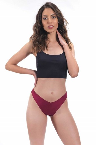 COTTON HİLL - Cotton Hill Kadın Lazer Beli V Kesim Brezilya Külot - Vişne - XL