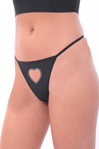 COTTON HİLL - Cotton Hill Kadın String Külot İp Kalp Detaylı - Siyah - SM (1)