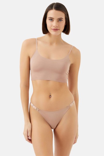 COTTON HİLL - Cotton Hill Kadın Tanga Külot Bel Ayarlanabilir Saten İpli - Kahverengi - SM