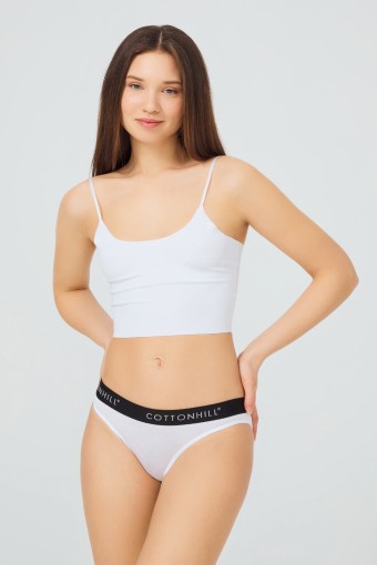 COTTON HİLL - Cotton Hill Kadın Beli Şerit Lastikli Pamuk Slip Külot - Beyaz/Siyah - 3XL