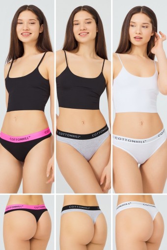 COTTON HİLL - CottonHill Bayan String Külot - Gri/Siyah - M (1)