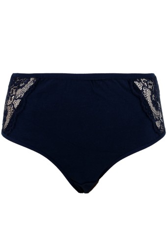 COTTON HİLL - Cotton Hill Kadın Kenarı Dantelli Pamuk Bato Külot - Lacivert - XL (1)