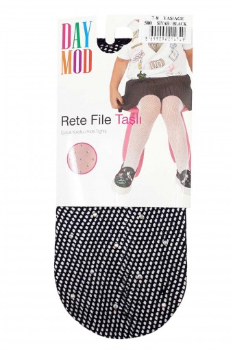 DAYMOD-DESENLİ - Daymod Kız Çocuk İnce Külotlu Çorap Rete File Taşlı (1)