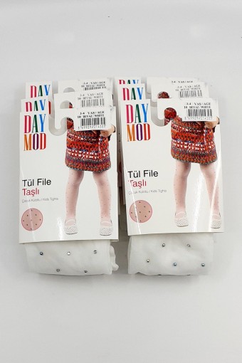 DAYMOD-DESENLİ - Daymod Kız Çocuk İnce Külotlu Çorap Tül File Taşlı (1)