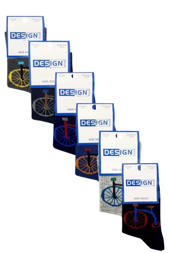 DESIGN - Design Erkek Çocuk Likralı Soket Çorap Bisiklet Desenli - Asorti - 3 (1)