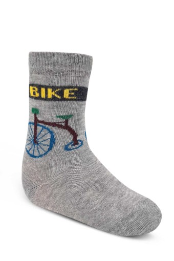 DESIGN - Design Erkek Çocuk Likralı Soket Çorap Bisiklet Desenli - Asorti - 7