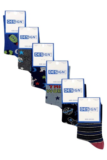 DESIGN - Design Erkek Çocuk Likralı Soket Çorap Uzay Desenli - Asorti - 7 (1)