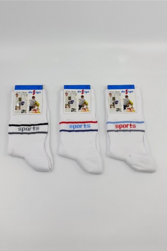 DESIGN - Design Erkek Çocuk Soket Çorap Lacoste-10 Likralı - Beyaz - 7 (1)