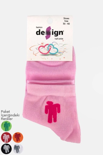 DESIGN - Desıgn Kadın Yarım Konç Adam Desenli Pamuklu