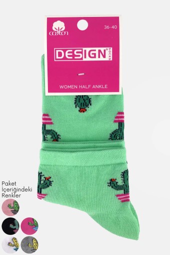 DESIGN - Desıgn Kadın Yarım Konç Kaktüs Desenli Pamuklu