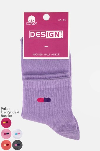 DESIGN - Desıgn Kadın Yarım Konç Kapsül Desenli Pamuklu