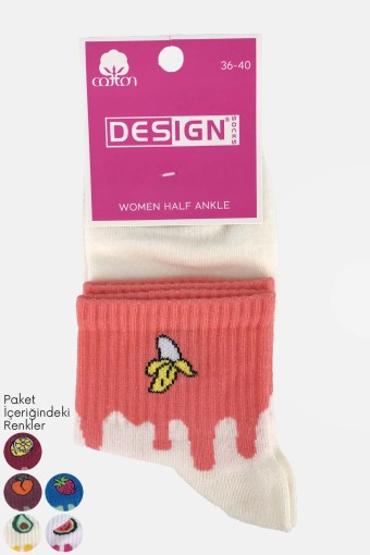 DESIGN - Desıgn Kadın Yarım Konç Meyve Desenli Pamuklu