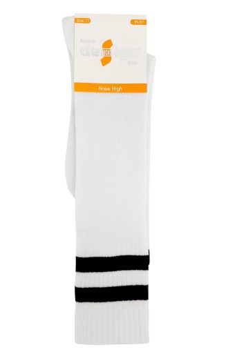 DESIGN - Design Kız Çocuk Dizaltı Çorap Siyah Şeritli - Beyaz - 5 (1)