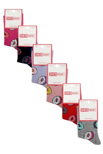 DESIGN - Design Kız Çocuk Likralı Soket Çorap Donut Desenli - Asorti - 3 (1)