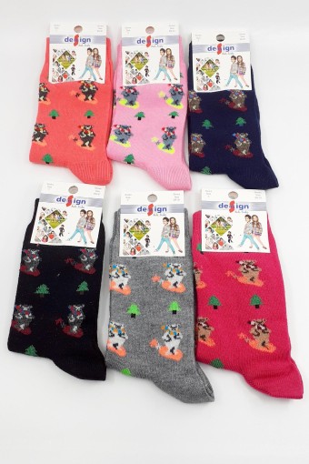 DESIGN - Design Kız Çocuk Soket Çorap Çam Ayı Likralı - Asorti - 11