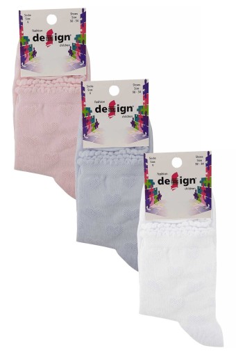 DESIGN - Design Kız Çocuk Soket Çorap Kabartma Kalp File (1)