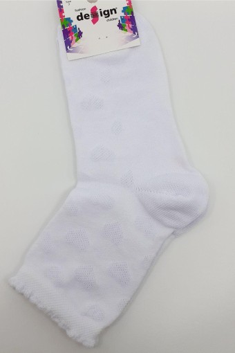 DESIGN - Design Kız Çocuk Soket Çorap Kabartma Kalp File - Beyaz - 3