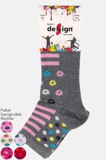DESIGN - Design Kız Çocuk Yarım Konç Çorap Desenli