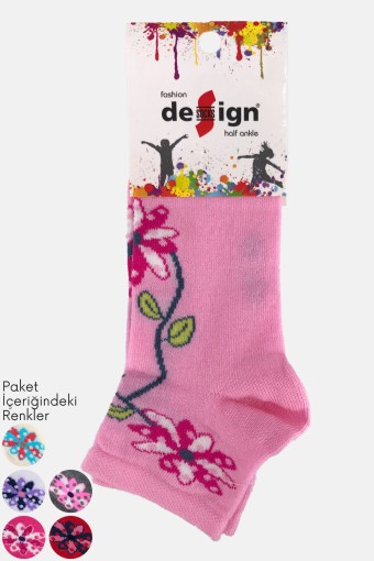 DESIGN - Design Kız Çocuk Yarım Konç Çorap Puan Papatya