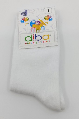DİBA - Diba Unisex Çocuk Soket Çorap Penye Likralı Düz - Beyaz - 1 (1)