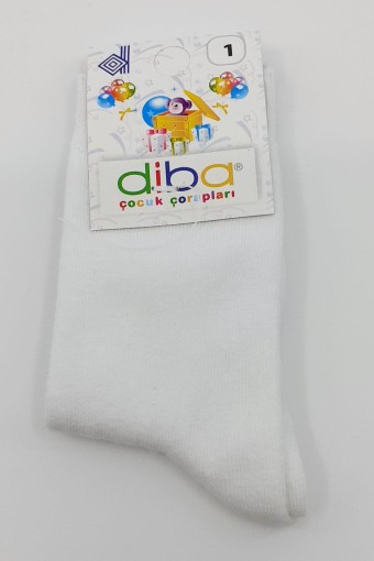 DİBA - Diba Unisex Çocuk Soket Çorap Penye Likralı Düz - Beyaz - 1