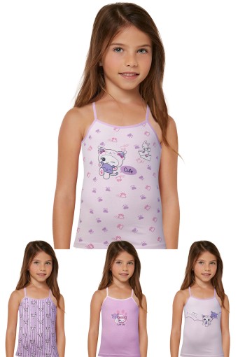 Domi - Domi Kids Kız Çocuk Atlet İp Askılı Desenli
